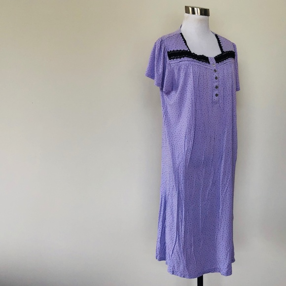Nightgown Pullover Purple Polka Black Trim Short Sleeves CELESTIAL DREAMS - Picture 8 of 11